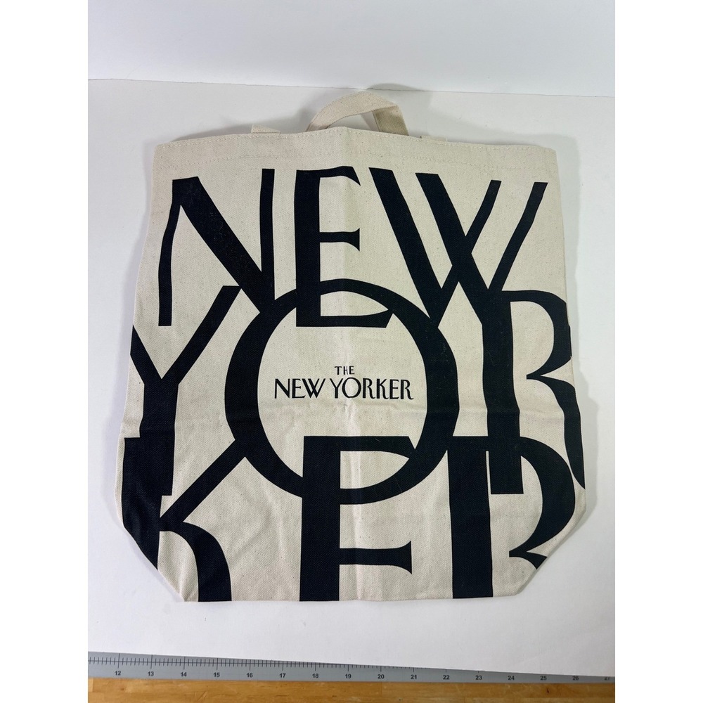 The New Yorker Canvas Tote Bag New 15 x 15 x 5" NWOT Cream Black